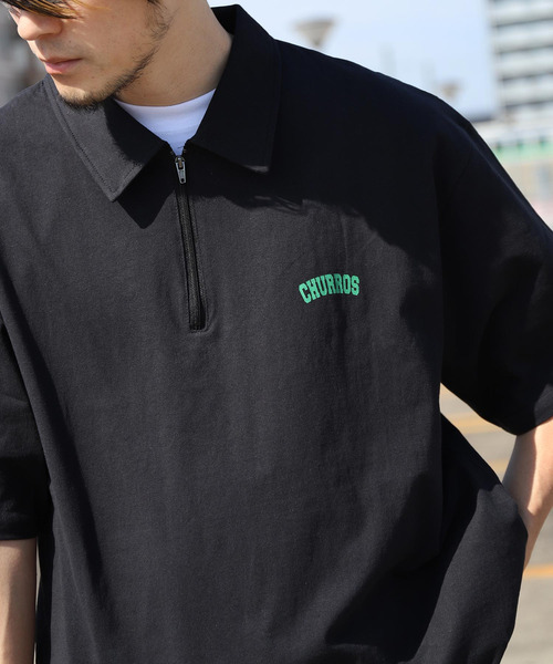 ZIP FIVE(ジップファイブ)の「【ZIP FIVE】ハーフジップ オーバーサイズ ワンポイント 半袖Tシャツ/ポロシャツ(ポロシャツ・メンズ・オートミール/ブラック/ネイビー/杢グレー/アイボリー系/ネイビー系/グレー系/アイボリー系1/ブラック系1/ネイビー系1/グレー系1/ブラック系・MEDIUM/LARGE/X-LARGE)」の4枚目の写真