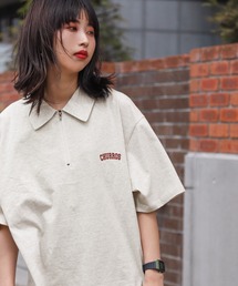 ZIP FIVE | ハーフジップ　オーバーサイズ　ワンポイント 半袖Tシャツ/ポロシャツ【ユニセックス】(ポロシャツ)