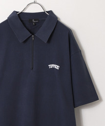 【ZIP FIVE】ハーフジップ オーバーサイズ ワンポイント 半袖Tシャツ/ポロシャツ