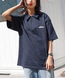 ZIP FIVE | ハーフジップ　オーバーサイズ　ワンポイント 半袖Tシャツ/ポロシャツ【ユニセックス】(ポロシャツ)