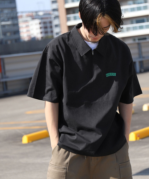 ZIP FIVE(ジップファイブ)の「【ZIP FIVE】ハーフジップ オーバーサイズ ワンポイント 半袖Tシャツ/ポロシャツ(ポロシャツ・メンズ・オートミール/ブラック/ネイビー/杢グレー/アイボリー系/ネイビー系/グレー系/アイボリー系1/ブラック系1/ネイビー系1/グレー系1/ブラック系・MEDIUM/LARGE/X-LARGE)」の13枚目の写真