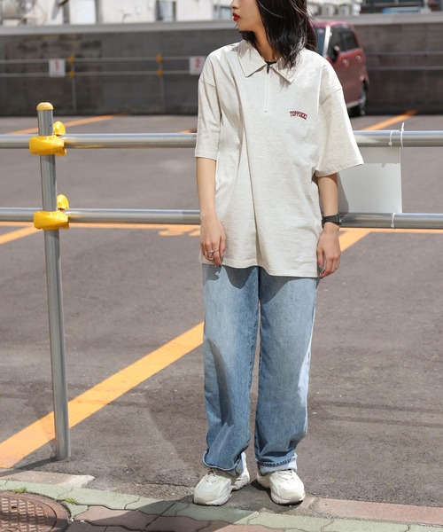 ZIP FIVE(ジップファイブ)の「【ZIP FIVE】ハーフジップ オーバーサイズ ワンポイント 半袖Tシャツ/ポロシャツ(ポロシャツ・メンズ・オートミール/ブラック/ネイビー/杢グレー/アイボリー系/ネイビー系/グレー系/アイボリー系1/ブラック系1/ネイビー系1/グレー系1/ブラック系・MEDIUM/LARGE/X-LARGE)」の14枚目の写真