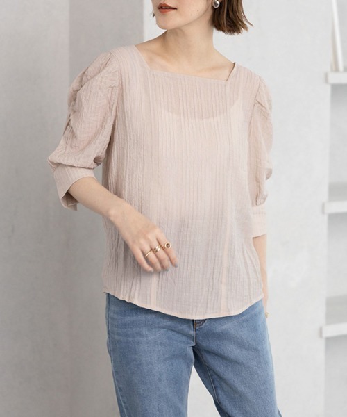 GeeRA（ジーラ）の「スクエアネックパワショルブラウス（シャツ/ブラウス・レディース・ベージュ/オレンジ・MEDIUM/LARGE/X-LARGE）」の3枚目の写真
