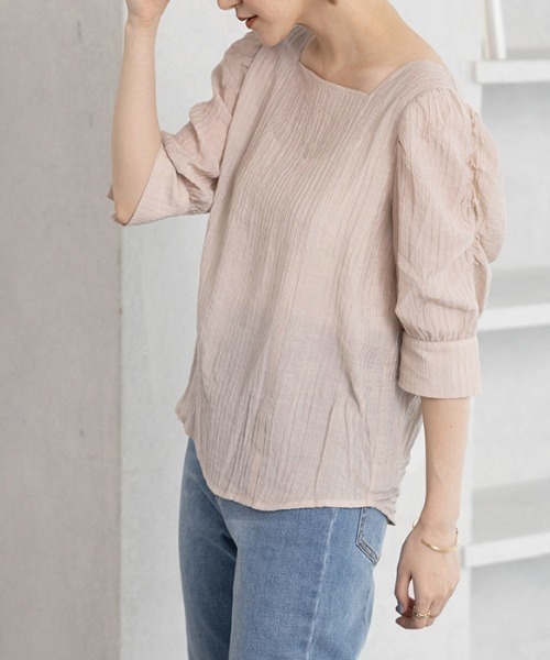 GeeRA（ジーラ）の「スクエアネックパワショルブラウス（シャツ/ブラウス・レディース・ベージュ/オレンジ・MEDIUM/LARGE/X-LARGE）」の4枚目の写真