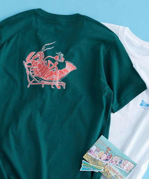CRAFT STANDARD BOUTIQUE(クラフトスタンダードブティック)の「【別注】LA LIGHT MEAL「BROADSTREET」 *(Tシャツ/カットソー・メンズ・グリーン/ホワイト・LL/M/L)」の3枚目の写真
