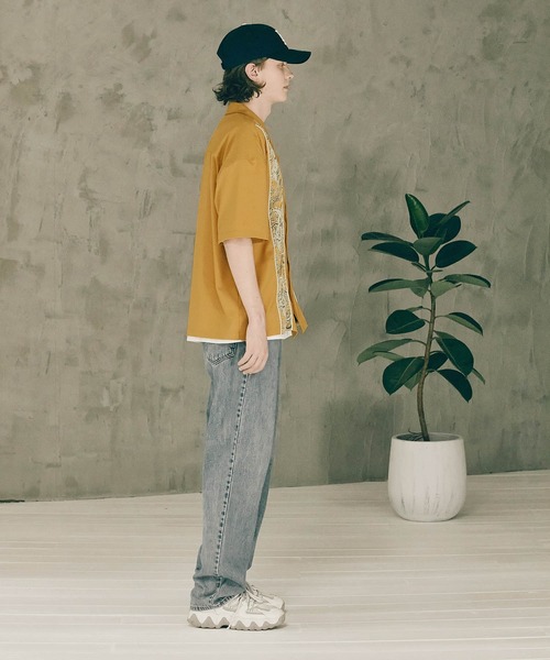 WONDER WONDER（ワンダーワンダー）の「柄ライン オープンカラーシャツ（シャツ/ブラウス・メンズ・ブラック/イエロー/ブルー・S/M/L）」の6枚目の写真