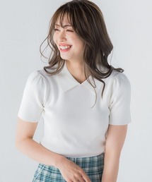 QUEENS COURT | 襟パール半袖プルオーバー≪手洗い可能≫(ニット/セーター)