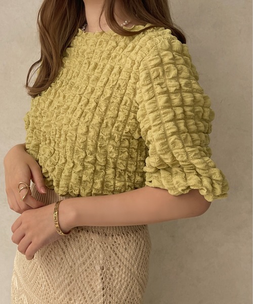 apres jour clair（アプレジュールクレア）の「【apres jour clair】ポコポコトップス【ZOZOTOWN限定アイテム】（Tシャツ/カットソー・レディース・ダークブラウン/アイボリー/グリーン・フリー/X-LARGE）」の6枚目の写真