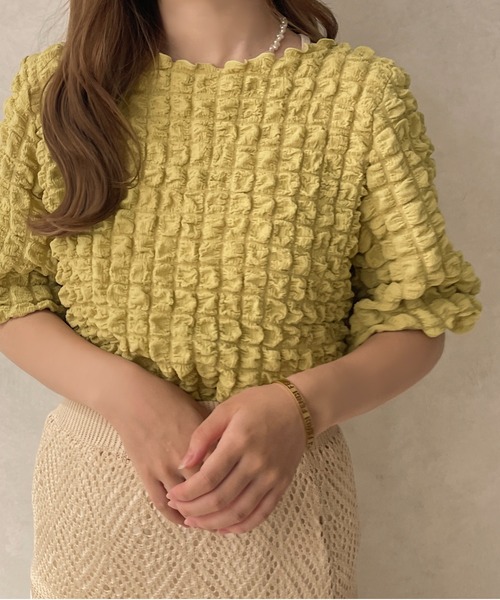 apres jour clair（アプレジュールクレア）の「【apres jour clair】ポコポコトップス【ZOZOTOWN限定アイテム】（Tシャツ/カットソー・レディース・ダークブラウン/アイボリー/グリーン・フリー/X-LARGE）」の4枚目の写真