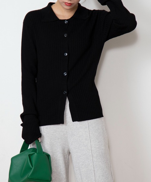 WEGO（ウィゴー）の「WEGO/襟付きワイドリブカーディガン（カーディガン/ボレロ・レディース・ブラック/ライム・FREE）」の7枚目の写真