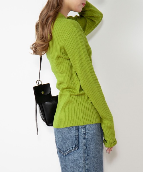 WEGO（ウィゴー）の「WEGO/襟付きワイドリブカーディガン（カーディガン/ボレロ・レディース・ブラック/ライム・FREE）」の6枚目の写真