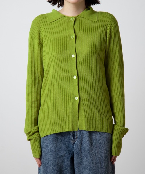 WEGO（ウィゴー）の「WEGO/襟付きワイドリブカーディガン（カーディガン/ボレロ・レディース・ブラック/ライム・FREE）」の12枚目の写真