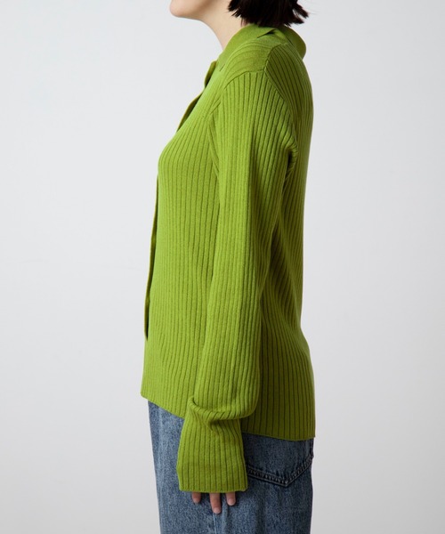 WEGO（ウィゴー）の「WEGO/襟付きワイドリブカーディガン（カーディガン/ボレロ・レディース・ブラック/ライム・FREE）」の8枚目の写真