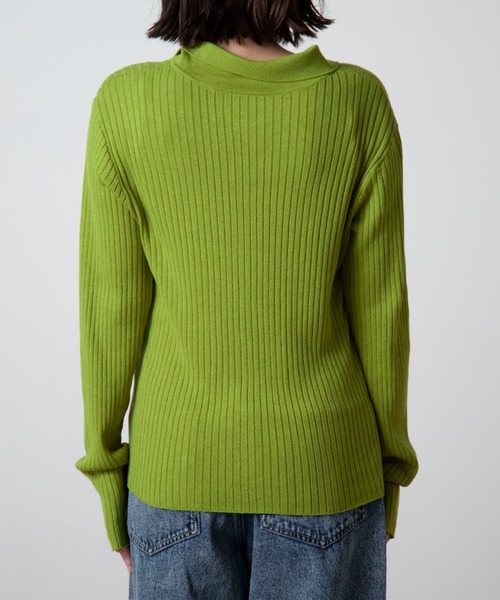 WEGO（ウィゴー）の「WEGO/襟付きワイドリブカーディガン（カーディガン/ボレロ・レディース・ブラック/ライム・FREE）」の5枚目の写真