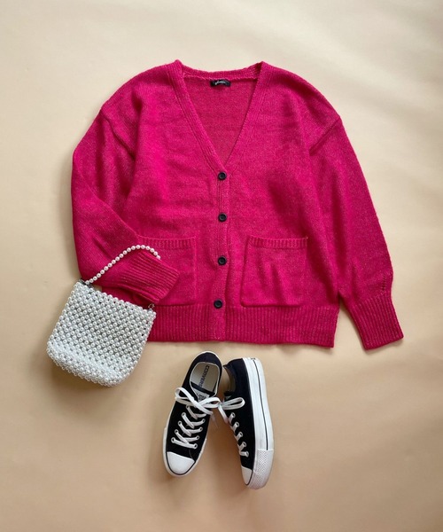 ＪＵＧＬＡＮＳ（ユグランス）の「☆ ふわっと柔らか。起毛モヘアタッチルーズカーディガン　162704（カーディガン/ボレロ・レディース・ブラック/オレンジ/ピンク/ライトグリーン/ブルー・FREE）」の5枚目の写真