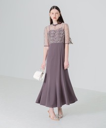 【LEJA】レース花柄透け切り替えロング丈マーメイドフレアワンピースドレス結婚式 パーティードレス 20代 30代
