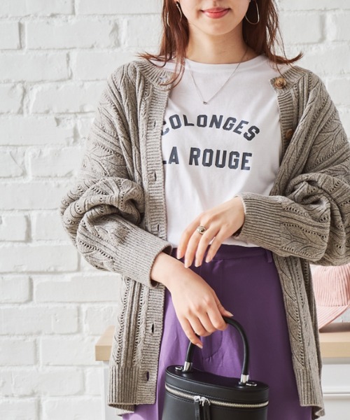 acro（アクロ）の「ケーブル柄カーディガン/AC1457（ニット/セーター・レディース・ブラック/ブラウン/アイボリー/グリーン/グレー/オレンジ・ﾌﾘ-）」の4枚目の写真