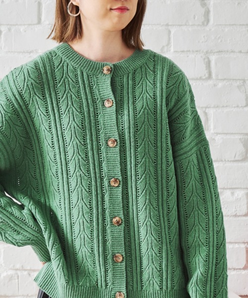 acro（アクロ）の「ケーブル柄カーディガン/AC1457（ニット/セーター・レディース・ブラック/ブラウン/アイボリー/グリーン/グレー/オレンジ・ﾌﾘ-）」の5枚目の写真