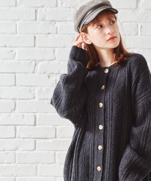 acro（アクロ）の「ケーブル柄カーディガン/AC1457（ニット/セーター・レディース・ブラック/ブラウン/アイボリー/グリーン/グレー/オレンジ・ﾌﾘ-）」の3枚目の写真