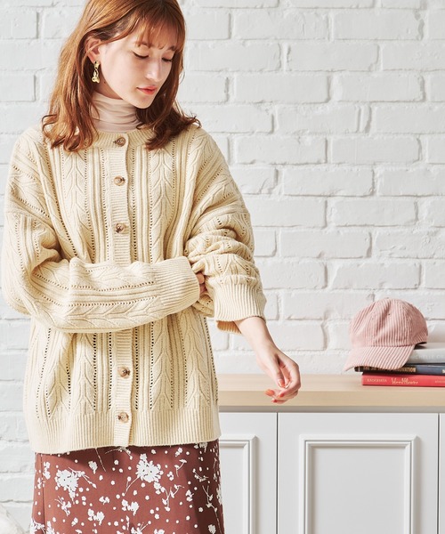 acro（アクロ）の「ケーブル柄カーディガン/AC1457（ニット/セーター・レディース・ブラック/ブラウン/アイボリー/グリーン/グレー/オレンジ・ﾌﾘ-）」の15枚目の写真