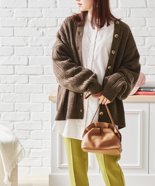 acro（アクロ）の「ケーブル柄カーディガン/AC1457（ニット/セーター・レディース・ブラック/ブラウン/アイボリー/グリーン/グレー/オレンジ・ﾌﾘ-）」の11枚目の写真