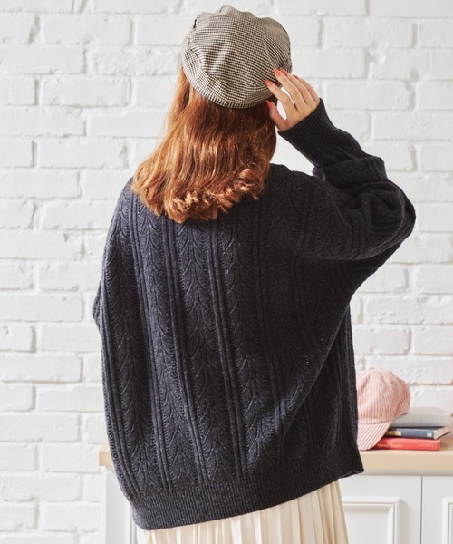 acro（アクロ）の「ケーブル柄カーディガン/AC1457（ニット/セーター・レディース・ブラック/ブラウン/アイボリー/グリーン/グレー/オレンジ・ﾌﾘ-）」の20枚目の写真