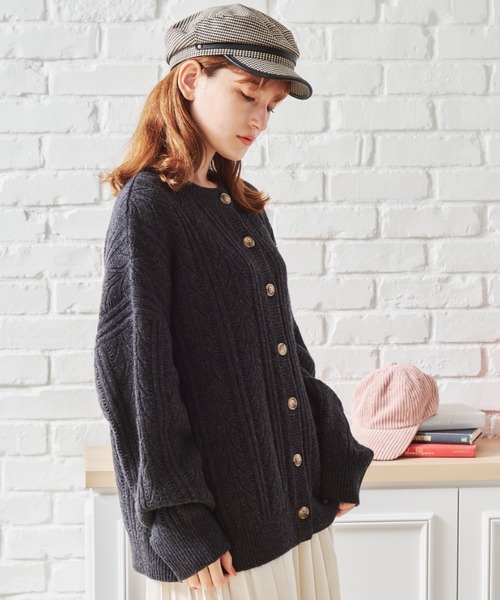 acro（アクロ）の「ケーブル柄カーディガン/AC1457（ニット/セーター・レディース・ブラック/ブラウン/アイボリー/グリーン/グレー/オレンジ・ﾌﾘ-）」の21枚目の写真