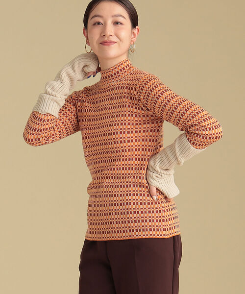 Ray BEAMS(レイビームス)の「Ray BEAMS / カラー チェック ハイネック ニット(Tシャツ/カットソー・レディース・ブルー/オレンジ・ONE SIZE)」の1枚目の写真