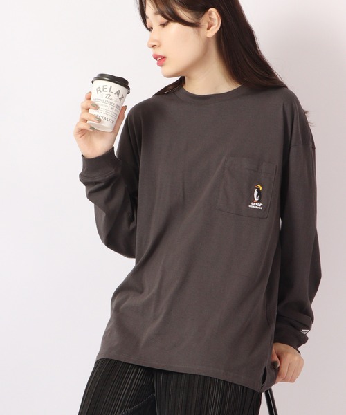 FUNALIVE(ファンアライブ)の「BF2 select Soar Out Door オーバーサイズ ペンギン 刺繍 ポケ付き ロングスリーブTシャツ(Tシャツ/カットソー・メンズ・ブラック/ピンク/ブルー/グレイッシュベージュ・LL/M/L)」の11枚目の写真