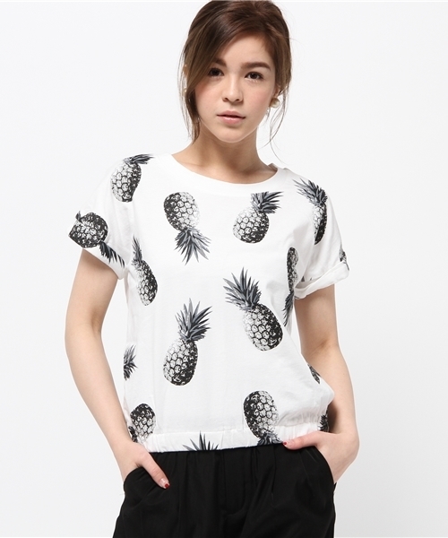 DISCOAT（ディスコート）の「【Discoat】パイナップルPt裾ゴムT（Tシャツ/カットソー・レディース・オフホワイト/ブラック・ﾌﾘ-）」の11枚目の写真