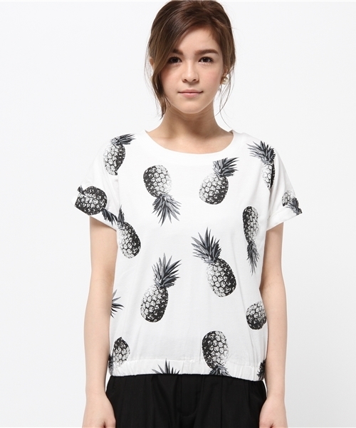 DISCOAT（ディスコート）の「【Discoat】パイナップルPt裾ゴムT（Tシャツ/カットソー・レディース・オフホワイト/ブラック・ﾌﾘ-）」の10枚目の写真