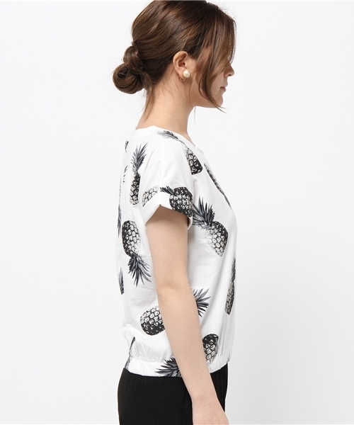 DISCOAT（ディスコート）の「【Discoat】パイナップルPt裾ゴムT（Tシャツ/カットソー・レディース・オフホワイト/ブラック・ﾌﾘ-）」の4枚目の写真