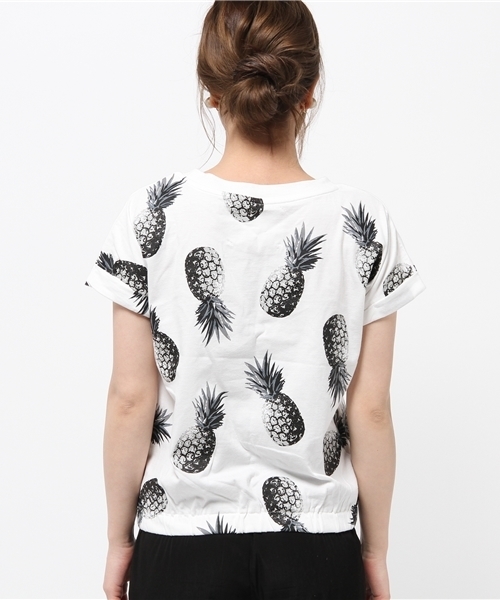 DISCOAT（ディスコート）の「【Discoat】パイナップルPt裾ゴムT（Tシャツ/カットソー・レディース・オフホワイト/ブラック・ﾌﾘ-）」の5枚目の写真