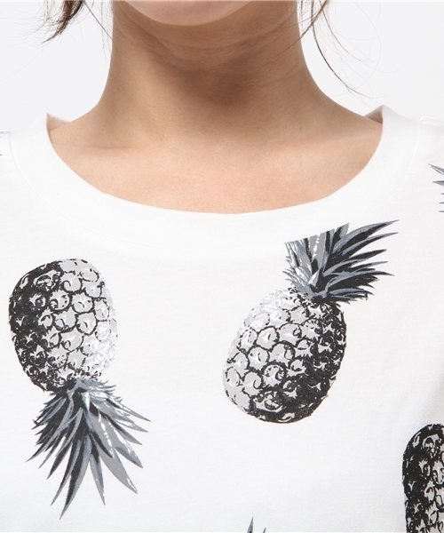 DISCOAT（ディスコート）の「【Discoat】パイナップルPt裾ゴムT（Tシャツ/カットソー・レディース・オフホワイト/ブラック・ﾌﾘ-）」の7枚目の写真