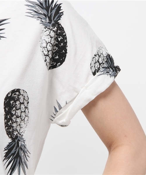 DISCOAT（ディスコート）の「【Discoat】パイナップルPt裾ゴムT（Tシャツ/カットソー・レディース・オフホワイト/ブラック・ﾌﾘ-）」の8枚目の写真
