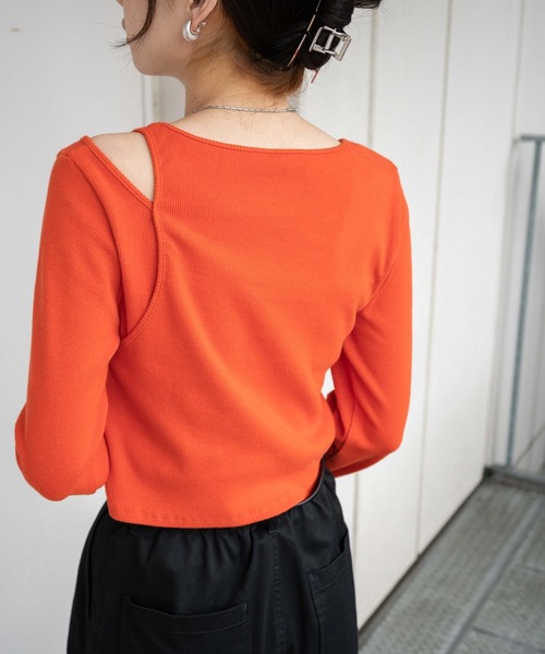 WEGO（ウィゴー）の「WEGO/【一部店限定】レイヤードセットリブロンT（Tシャツ/カットソー・レディース・ダークオレンジ/スミクロ・FREE）」の11枚目の写真