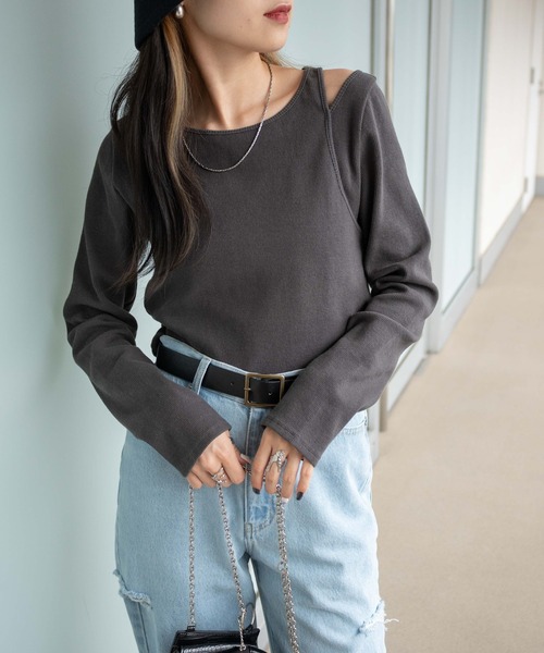WEGO（ウィゴー）の「WEGO/【一部店限定】レイヤードセットリブロンT（Tシャツ/カットソー・レディース・ダークオレンジ/スミクロ・FREE）」の13枚目の写真