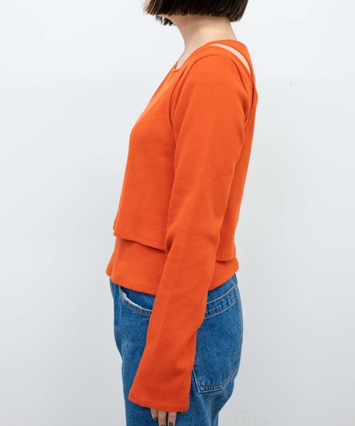 WEGO（ウィゴー）の「WEGO/【一部店限定】レイヤードセットリブロンT（Tシャツ/カットソー・レディース・ダークオレンジ/スミクロ・FREE）」の8枚目の写真