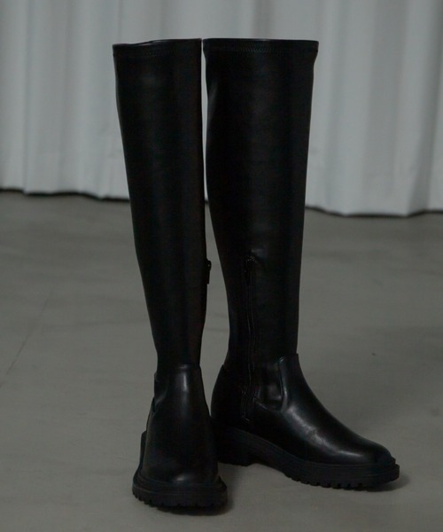 Ezick(エジック)の「【mio notis】フェイクレザーロンガーブーツ(ブーツ・レディース・ブラック・39/37/38/36)」の1枚目の写真