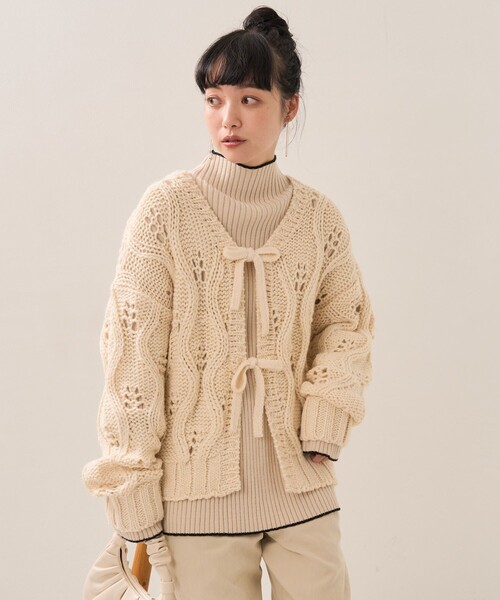 FREAK'S STORE(フリークスストア)の「バルキー柄編みリボンニットカーディガン(カーディガン/ボレロ・レディース・ブラック/オフホワイト・フリ-)」の18枚目の写真