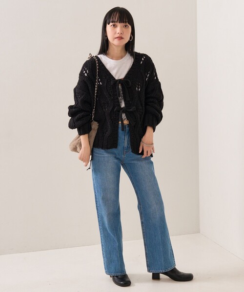 FREAK'S STORE(フリークスストア)の「バルキー柄編みリボンニットカーディガン(カーディガン/ボレロ・レディース・ブラック/オフホワイト・フリ-)」の14枚目の写真