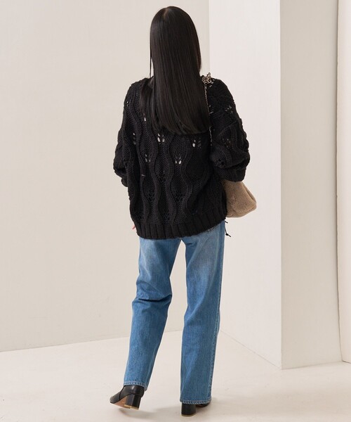 FREAK'S STORE(フリークスストア)の「バルキー柄編みリボンニットカーディガン(カーディガン/ボレロ・レディース・ブラック/オフホワイト・フリ-)」の3枚目の写真