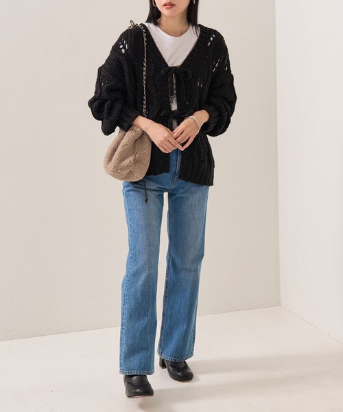 FREAK'S STORE(フリークスストア)の「バルキー柄編みリボンニットカーディガン(カーディガン/ボレロ・レディース・ブラック/オフホワイト・フリ-)」の10枚目の写真