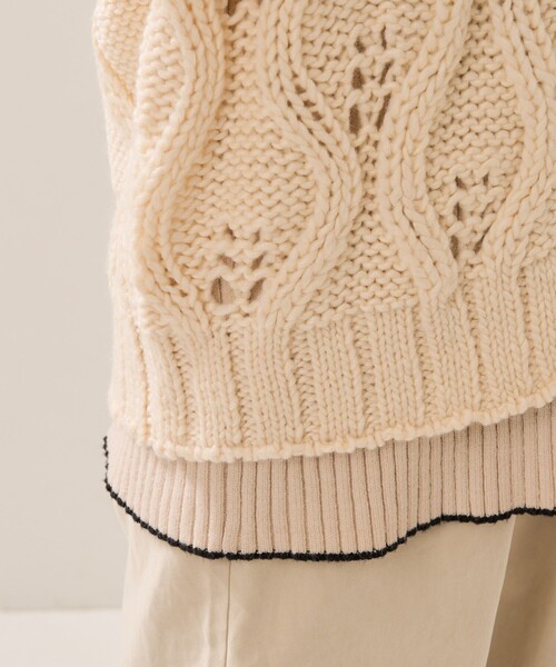 FREAK'S STORE(フリークスストア)の「バルキー柄編みリボンニットカーディガン(カーディガン/ボレロ・レディース・ブラック/オフホワイト・フリ-)」の4枚目の写真