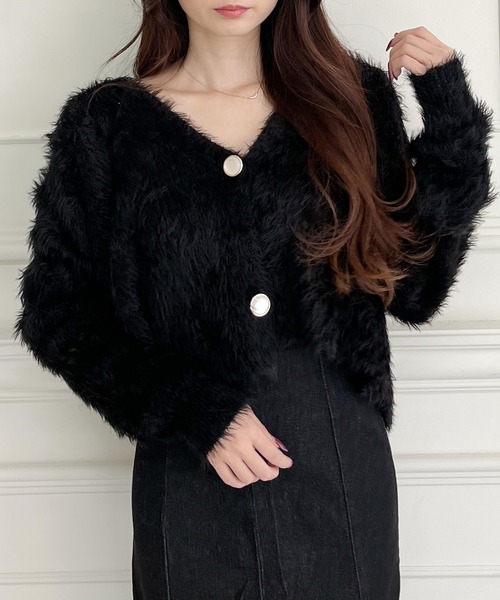 MIIA（ミーア）の「シャギーニットカーディガン（カーディガン/ボレロ・レディース・ライトグレー/ブラック/オフホワイト・FREE）」の3枚目の写真