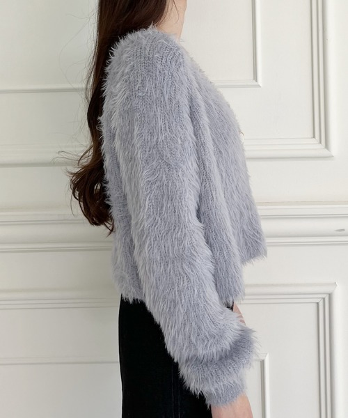 MIIA（ミーア）の「シャギーニットカーディガン（カーディガン/ボレロ・レディース・ライトグレー/ブラック/オフホワイト・FREE）」の9枚目の写真