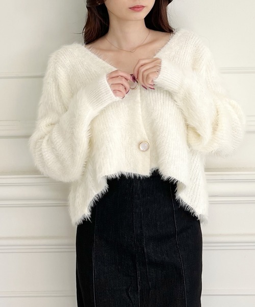 MIIA（ミーア）の「シャギーニットカーディガン（カーディガン/ボレロ・レディース・ライトグレー/ブラック/オフホワイト・FREE）」の13枚目の写真