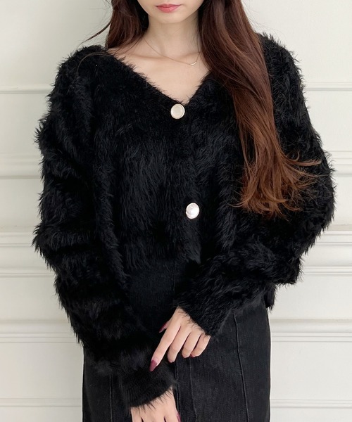 MIIA（ミーア）の「シャギーニットカーディガン（カーディガン/ボレロ・レディース・ライトグレー/ブラック/オフホワイト・FREE）」の10枚目の写真