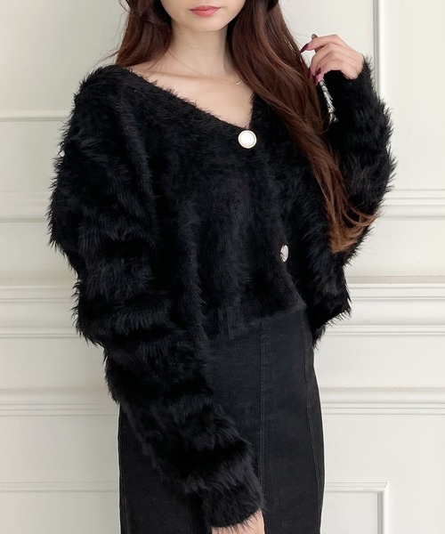 MIIA（ミーア）の「シャギーニットカーディガン（カーディガン/ボレロ・レディース・ライトグレー/ブラック/オフホワイト・FREE）」の5枚目の写真