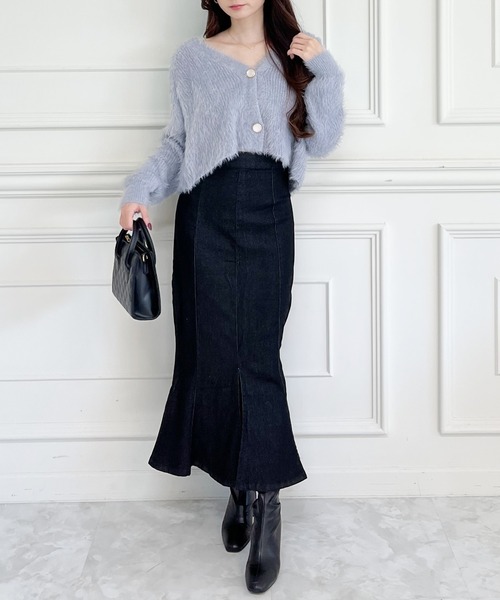 MIIA（ミーア）の「シャギーニットカーディガン（カーディガン/ボレロ・レディース・ライトグレー/ブラック/オフホワイト・FREE）」の6枚目の写真